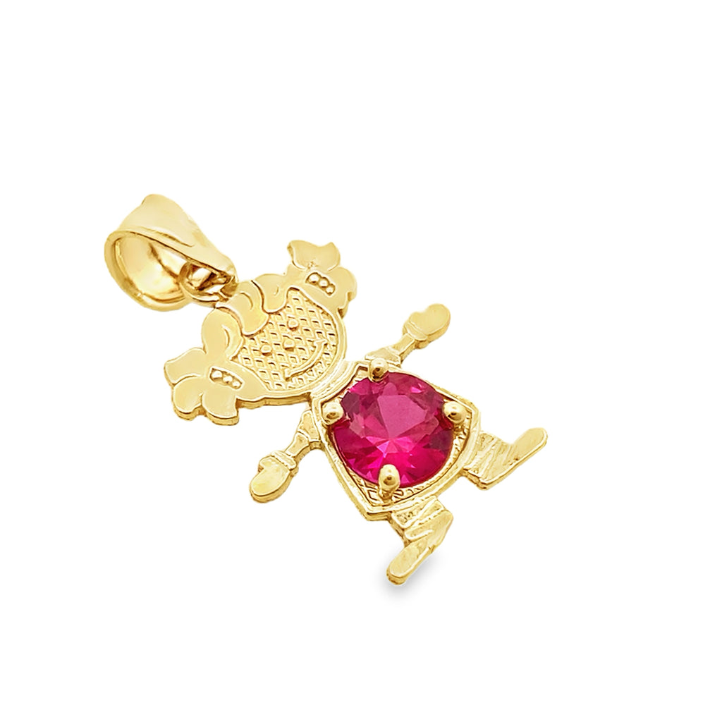10K Yellow Gold Pink Stone Girl Pendant 0.6Dwt
