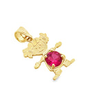 10K Yellow Gold Pink Stone Girl Pendant 0.6Dwt
