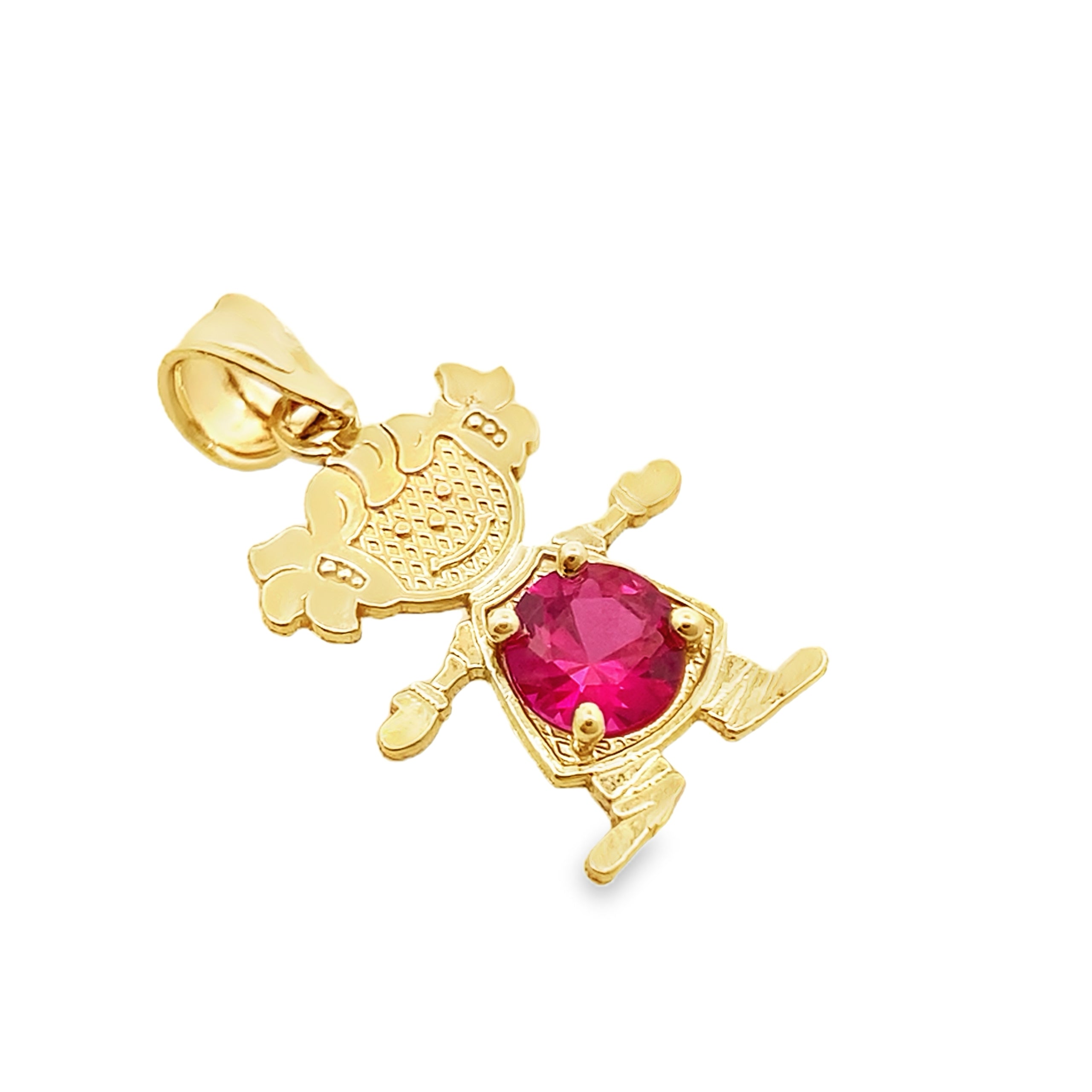 10K Yellow Gold Pink Stone Girl Pendant 0.6Dwt