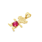 10K Yellow Gold Pink Stone Girl Pendant 0.6Dwt