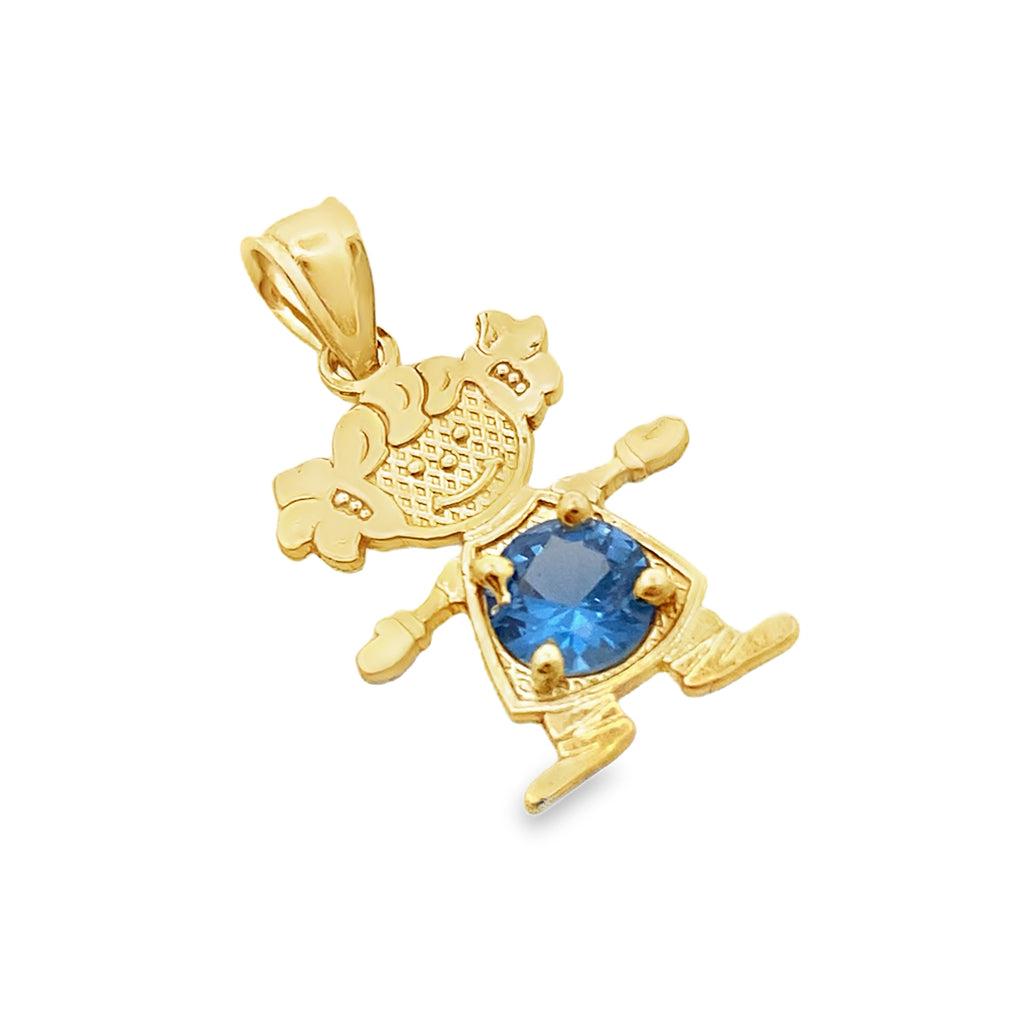 10K Yellow Gold Blue Stone Girl Pendant 0.6Dwt