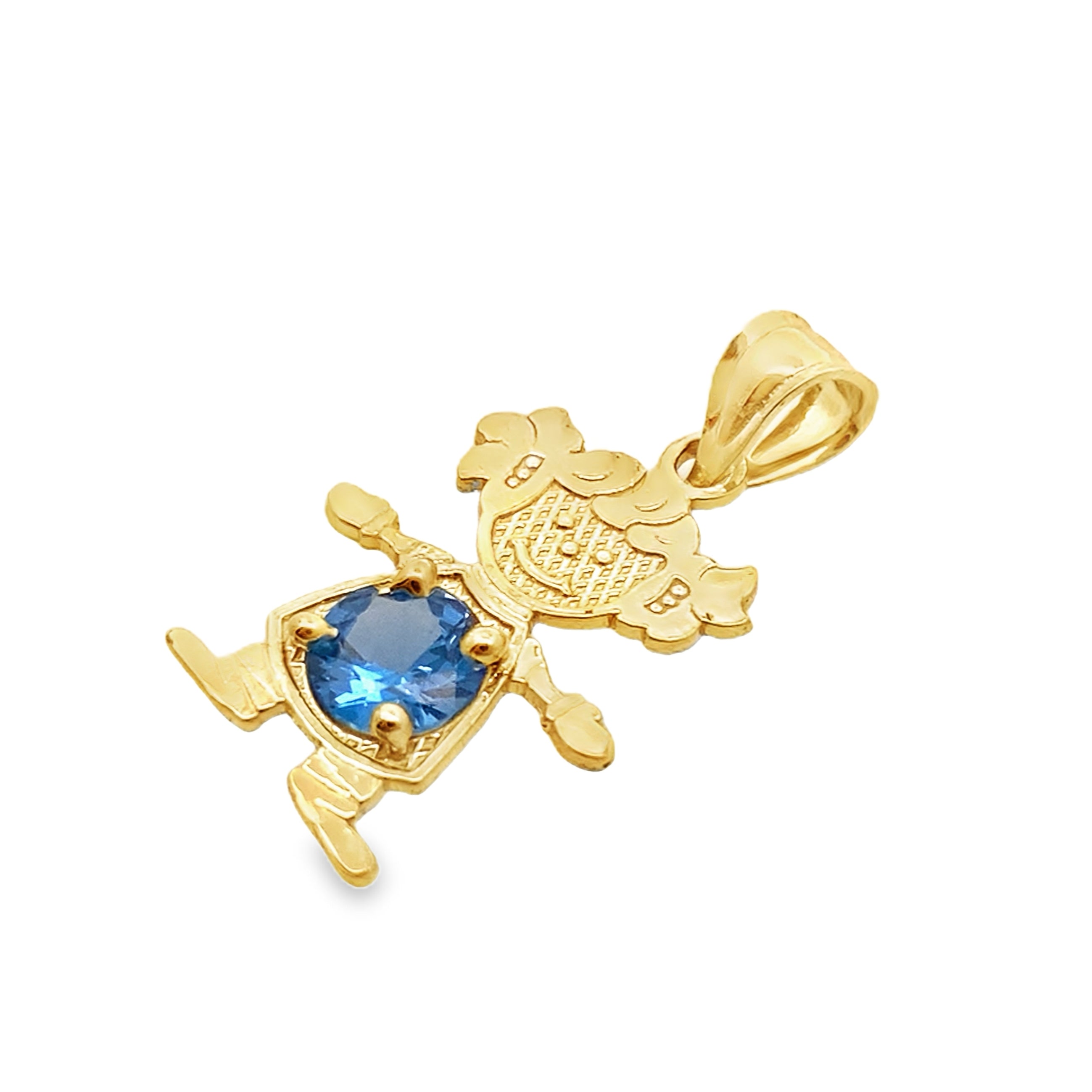 10K Yellow Gold Blue Stone Girl Pendant 0.6Dwt