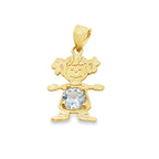10K Yellow Gold Light Blue Stone Girl Pendant 0.6Dwt