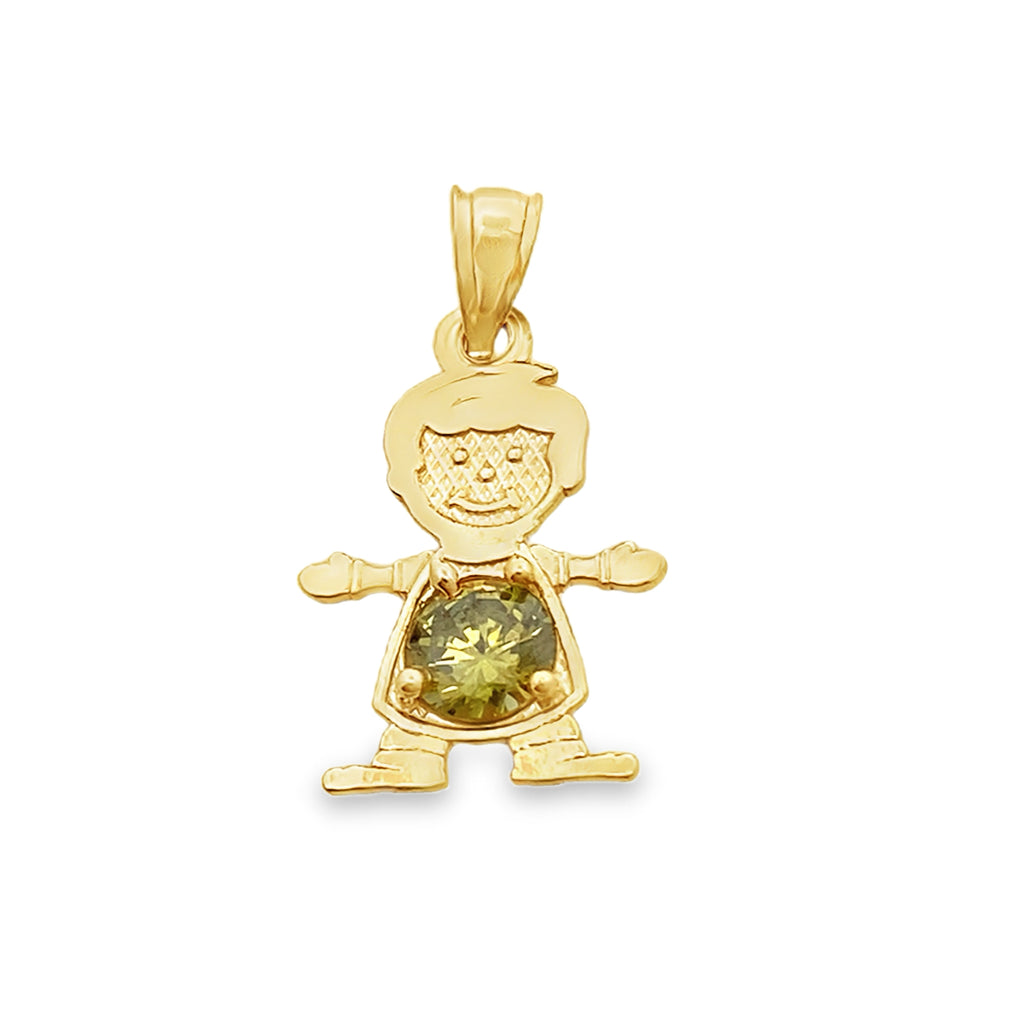 10K Yellow Gold Light Green Stone Boy Pendant 0.6Dwt