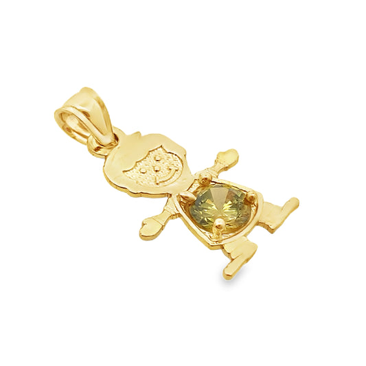 10K Yellow Gold Light Green Stone Boy Pendant 0.6Dwt