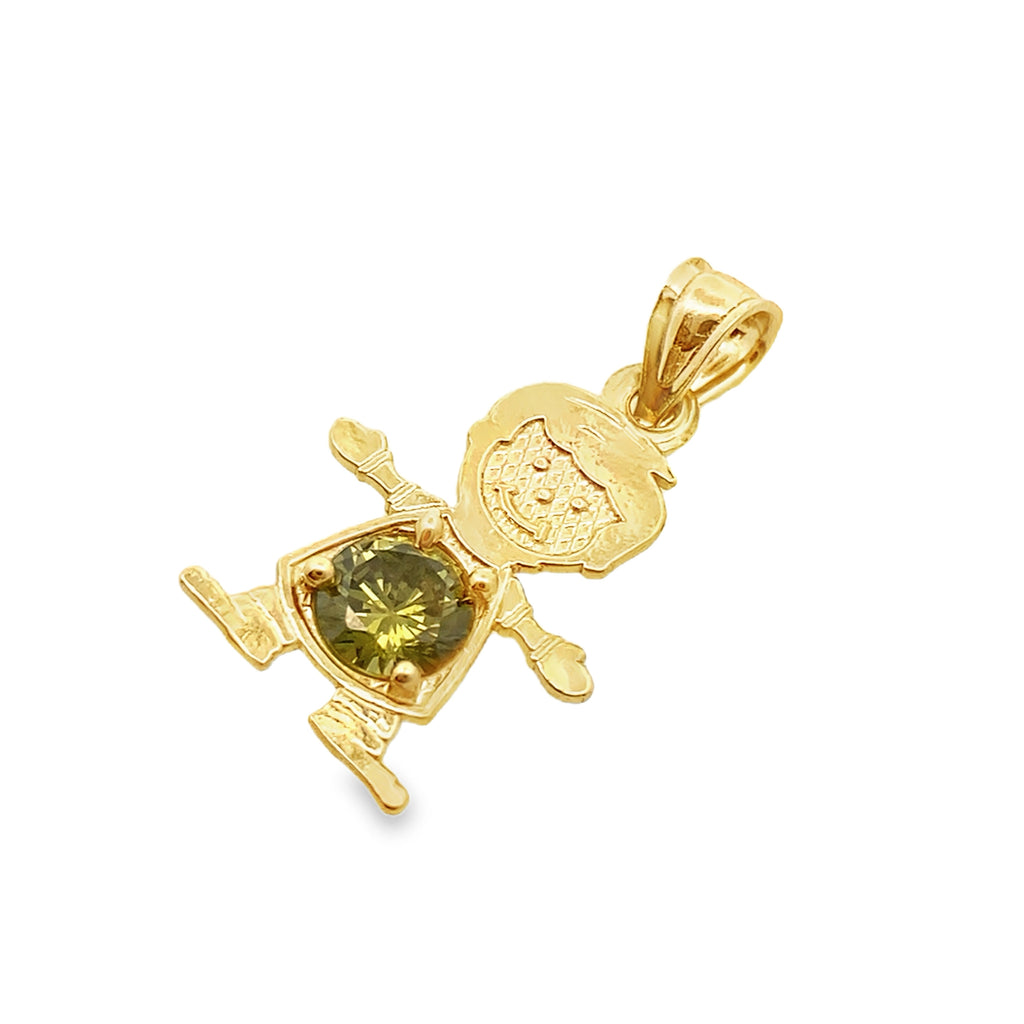 10K Yellow Gold Light Green Stone Boy Pendant 0.6Dwt