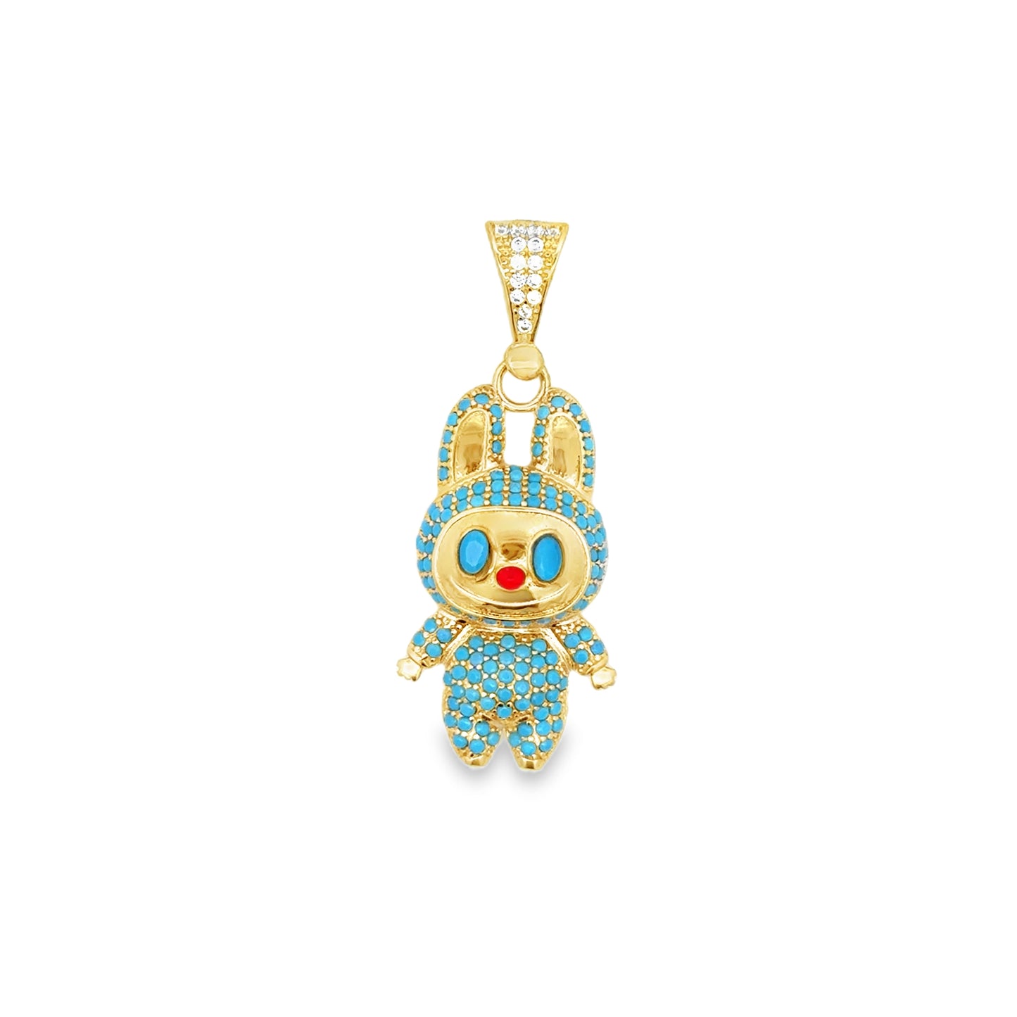 10K Yellow Gold Blue Stones "Labubu" Pendant 2.2Dwt