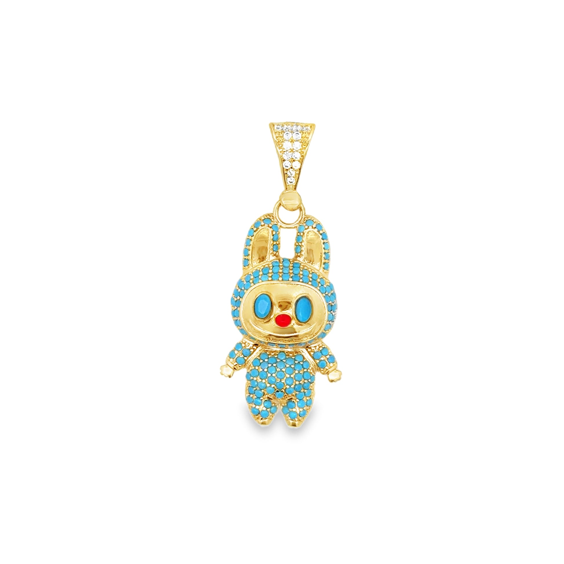 10K Yellow Gold Blue Stones "Labubu" Pendant 2.2Dwt