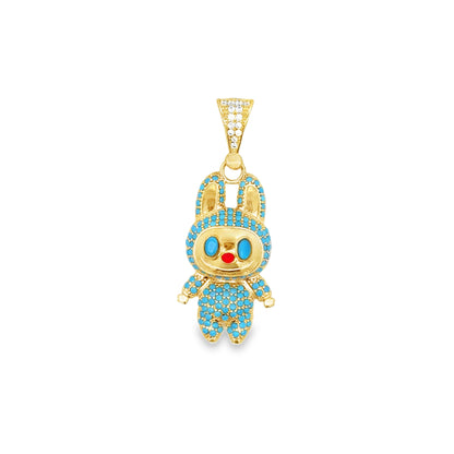 10K Yellow Gold Blue Stones "Labubu" Pendant 2.2Dwt