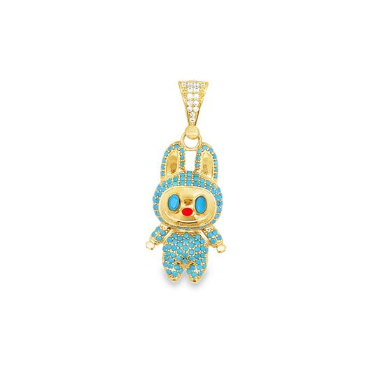 10K Yellow Gold Blue Stones "Labubu" Pendant 2.2Dwt