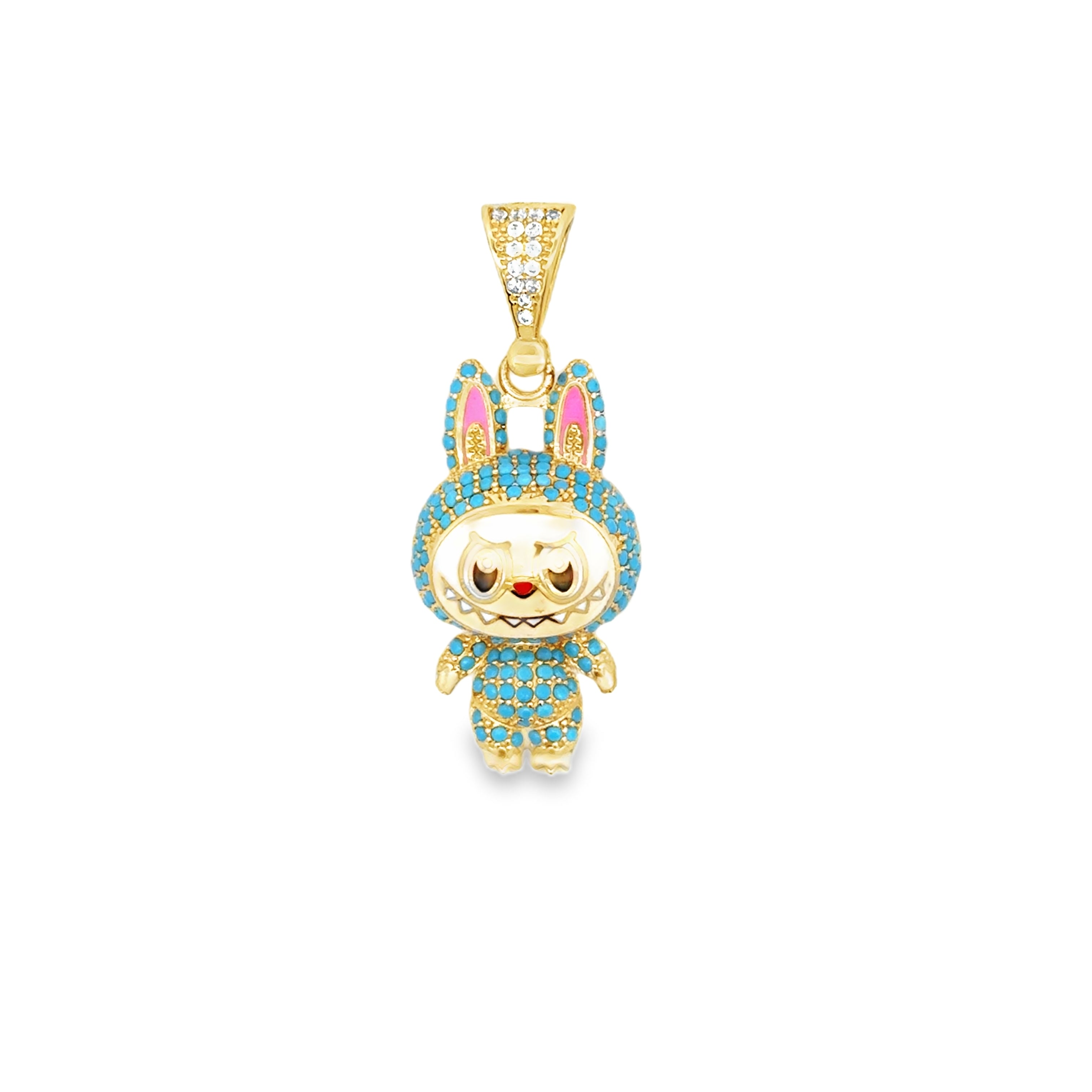 10K Yellow Gold Blue Stones "Labubu" Pendant 2.5Dwt