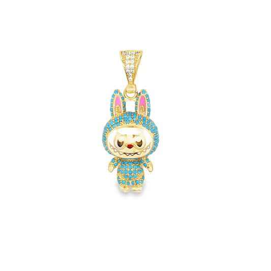 10K Yellow Gold Blue Stones "Labubu" Pendant 2.5Dwt
