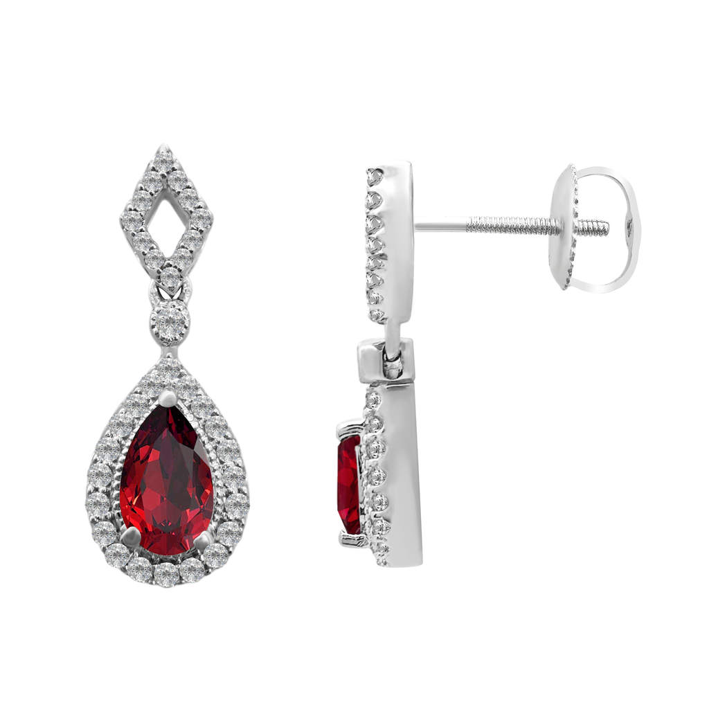 0.20Ctw Diamond 10K White Gold Ruby Center Stud Earrings