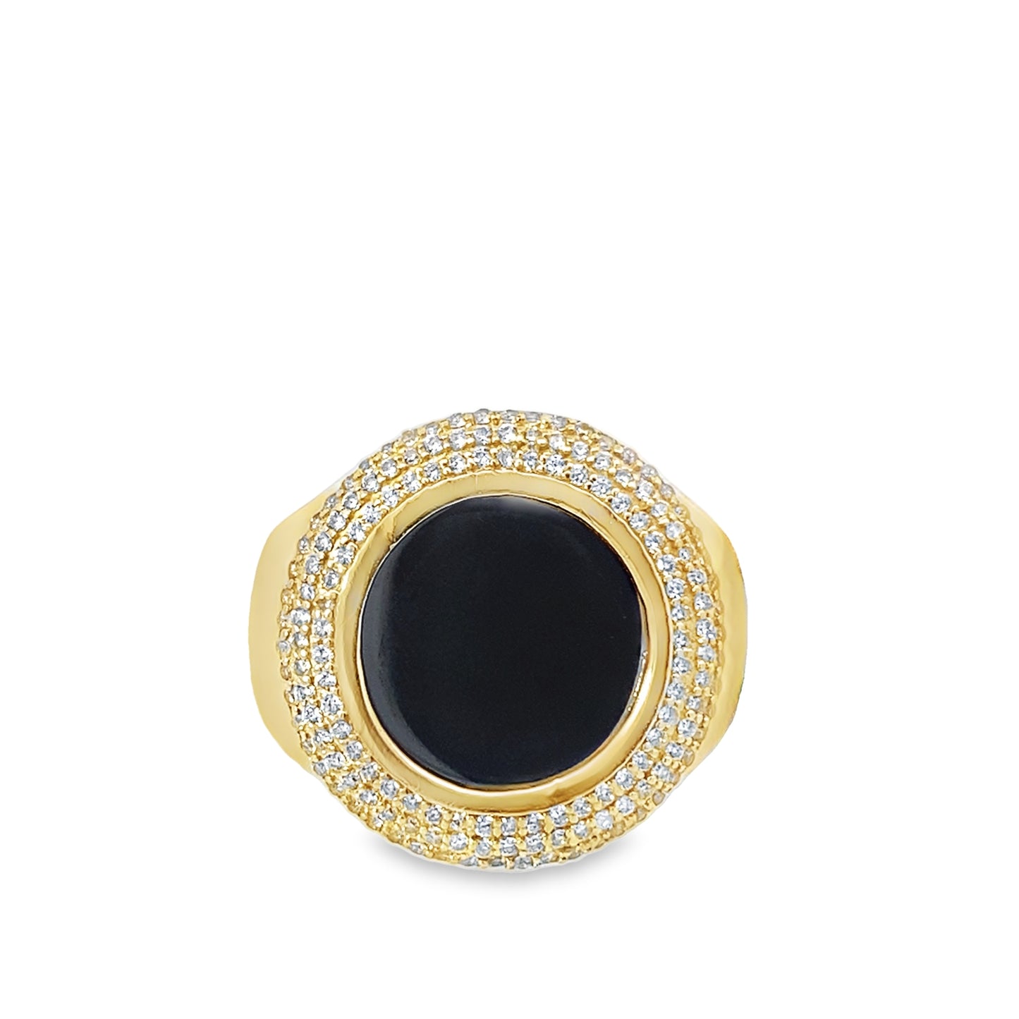 10K Yellow Gold Cz & Onyx Fashion Ring Mens Size 11.5 5.5Dwt