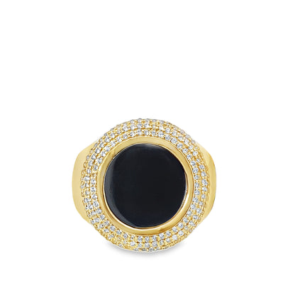 10K Yellow Gold Cz & Onyx Fashion Ring Mens Size 11.5 5.5Dwt