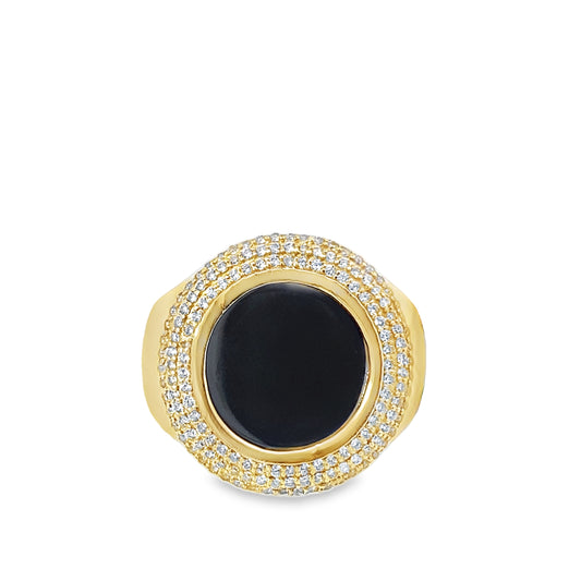 10K Yellow Gold Cz & Onyx Fashion Ring Mens Size 11.5 5.5Dwt