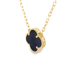 14K Yellow Gold Onyx Flower Necklace 18In