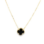 14K Yellow Gold Onyx Flower Necklace 18In