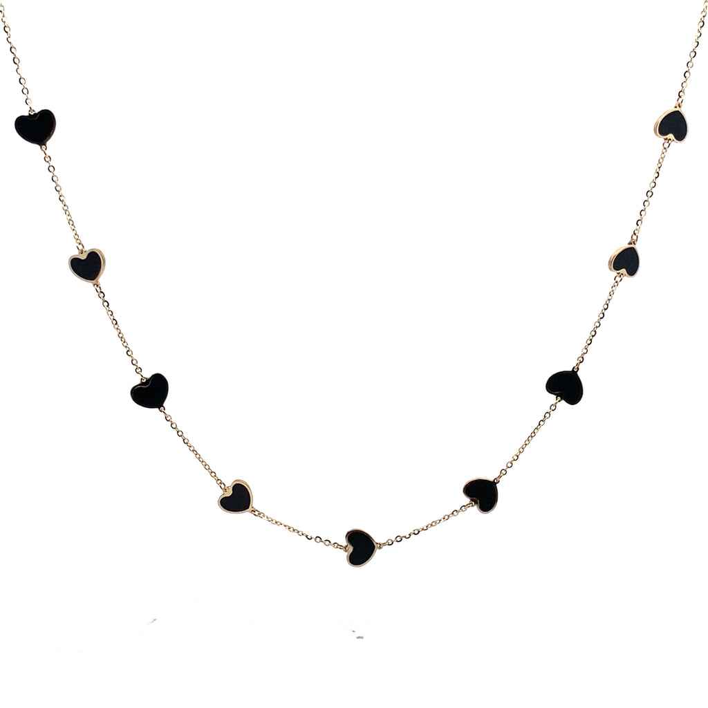 14K Yellow Gold Onyx Heart Cable Link Necklace 18In 1.7Dwt