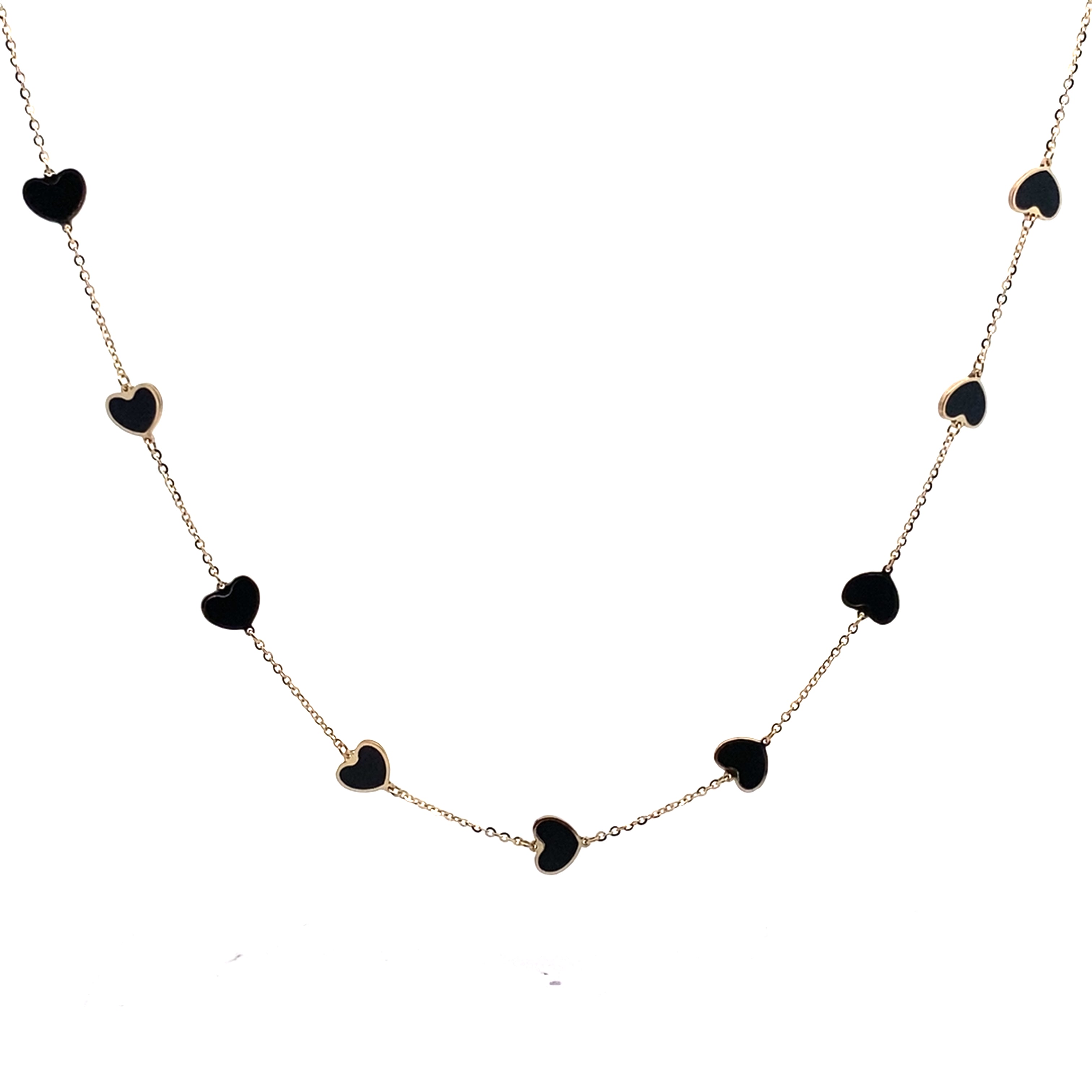 14K Yellow Gold Onyx Heart Cable Link Necklace 18In 1.7Dwt