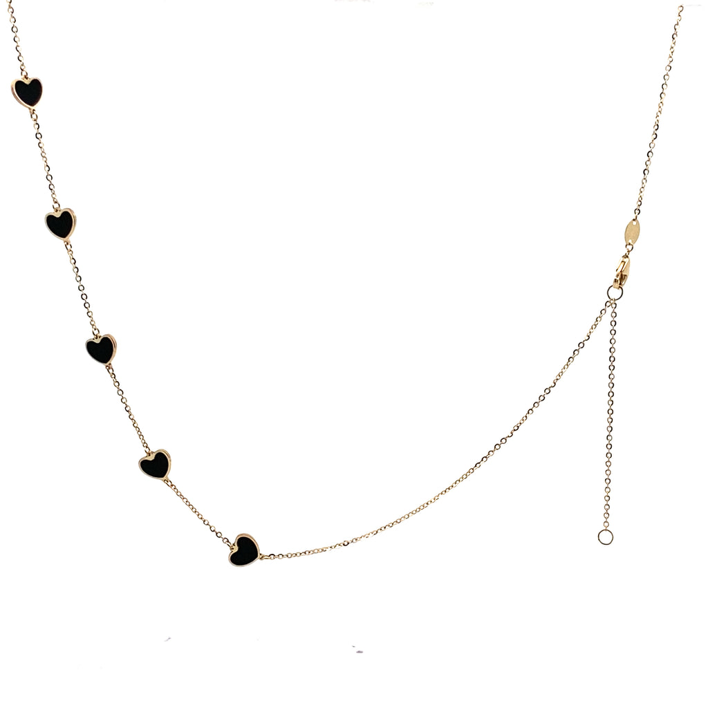 14K Yellow Gold Onyx Heart Cable Link Necklace 18In 1.7Dwt