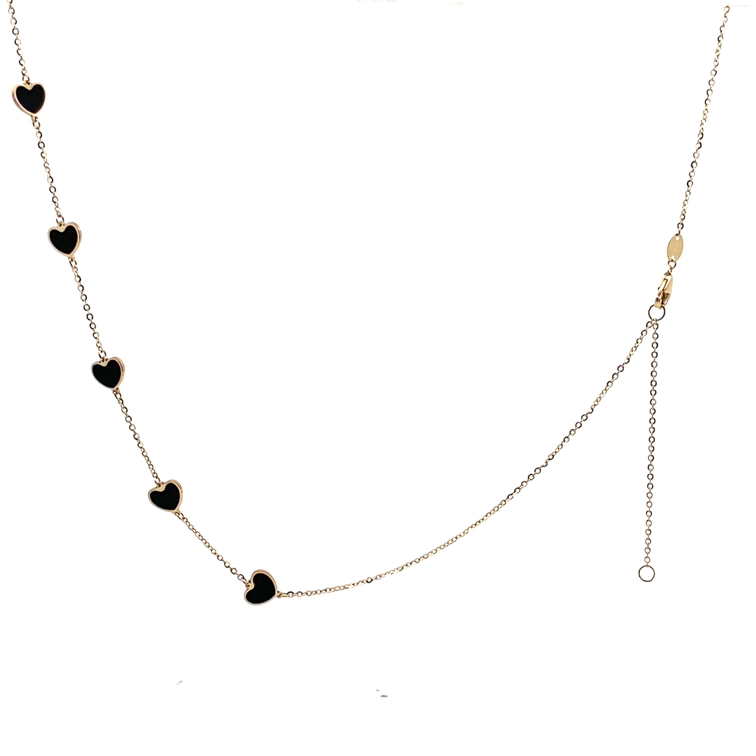 14K Yellow Gold Onyx Heart Cable Link Necklace 18In 1.7Dwt