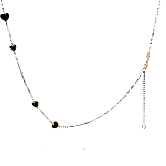 14K Yellow Gold Onyx Heart Cable Link Necklace 18In 1.7Dwt