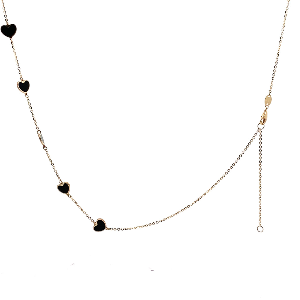 14K Yellow Gold Onyx Heart Cable Link Necklace 18In 1.7Dwt