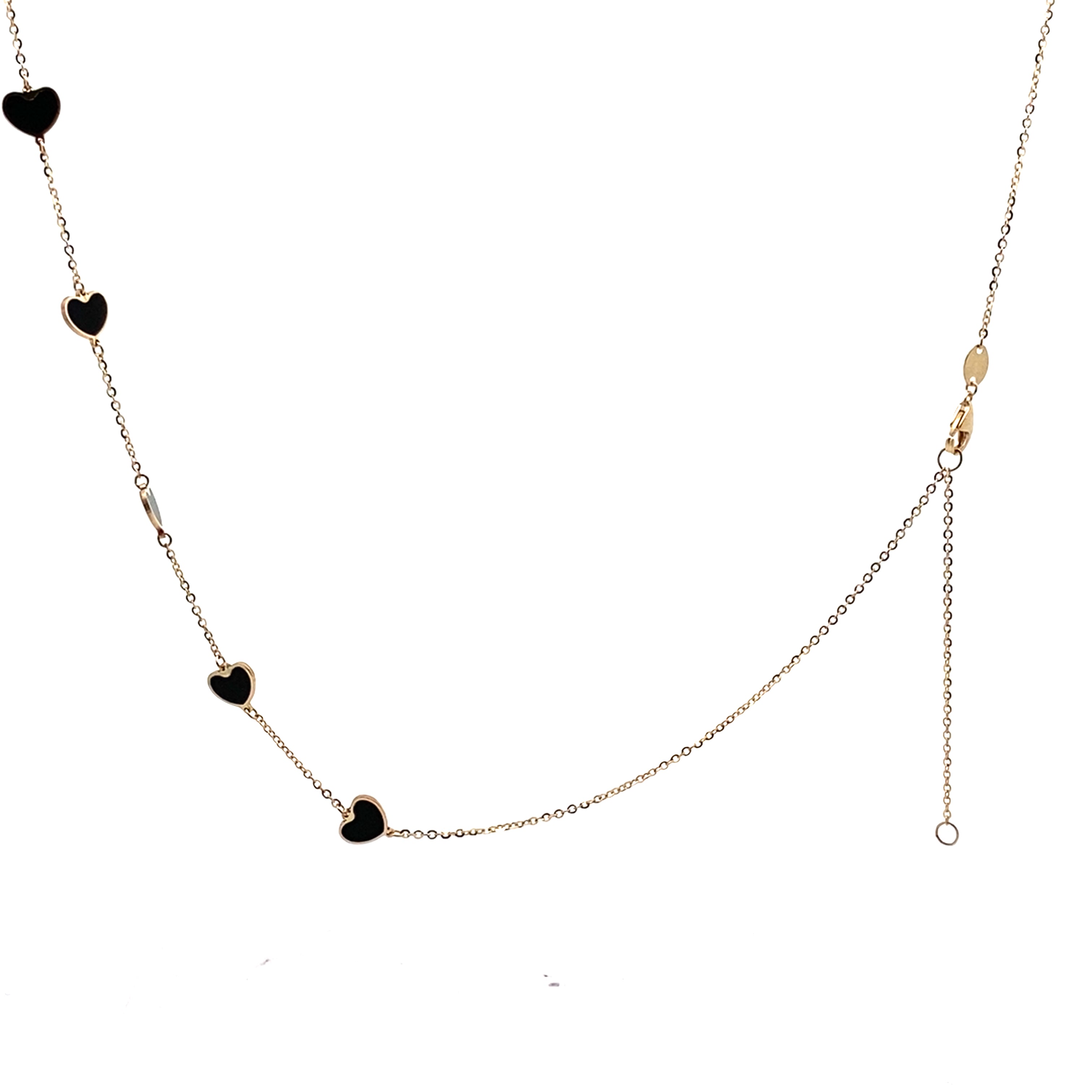 14K Yellow Gold Onyx Heart Cable Link Necklace 18In 1.7Dwt