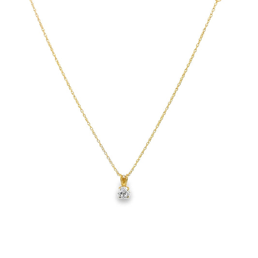 14K Yellow Gold Kids Solitaire Cz Necklace 15In