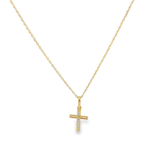 14K Yellow Gold Kids Cz Cross Necklace 15In
