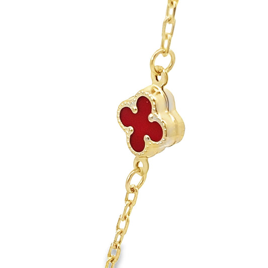 14K Yellow Gold Red Stone Small Flower Necklace 19In 3.2Dwt