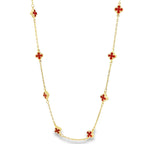 14K Yellow Gold Red Stone Small Flower Necklace 19In 3.2Dwt