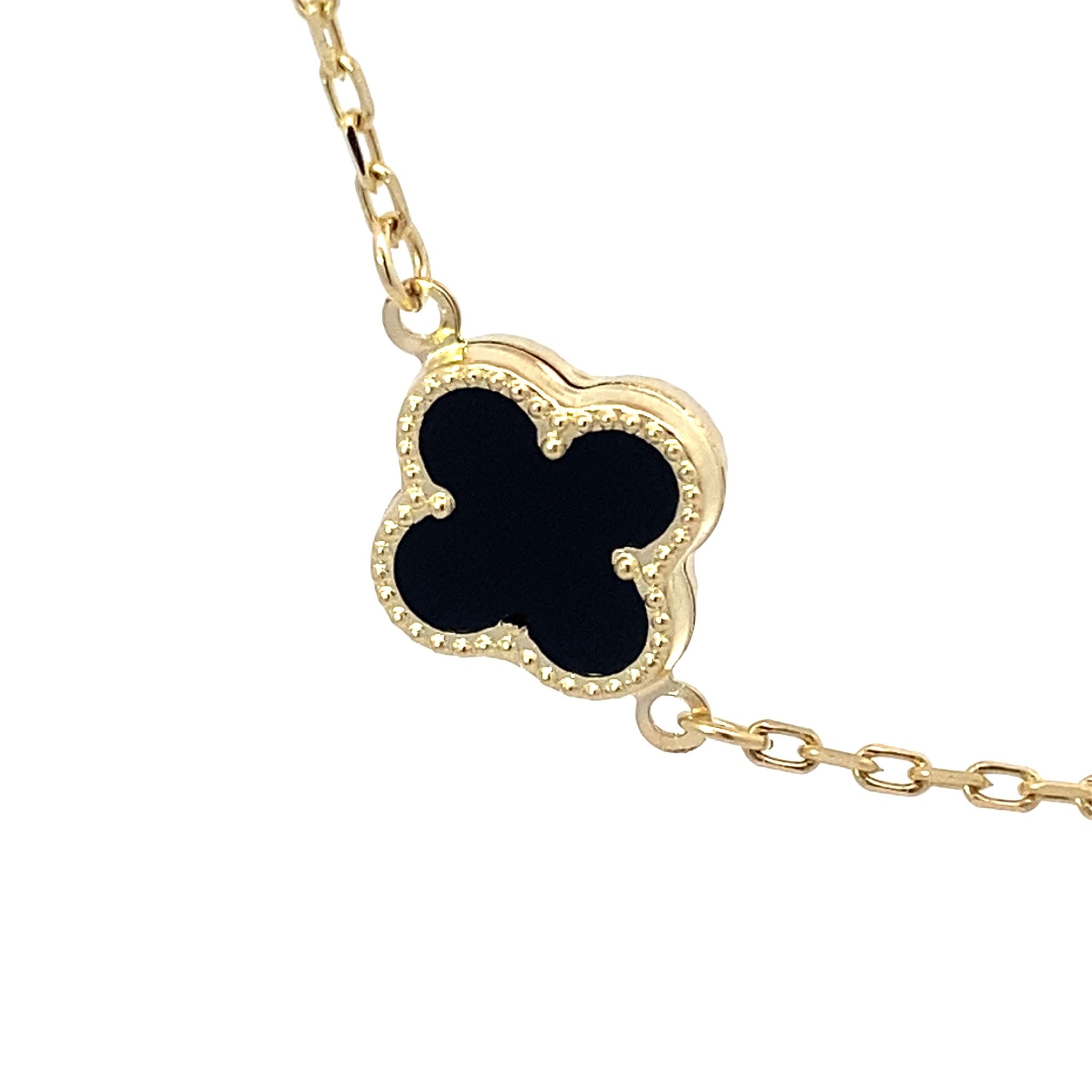 14K Yellow Gold Onyx Flower Necklace 19In 5.2Dwt