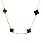 14K Yellow Gold Onyx Flower Necklace 19In 5.2Dwt