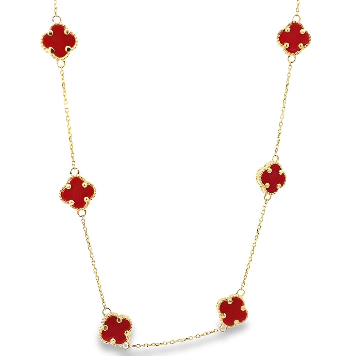 14K Yellow Gold Red Stone Flower Necklace 17.5In 3.9Dwt