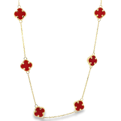 14K Yellow Gold Red Stone Flower Necklace 17.5In 3.9Dwt