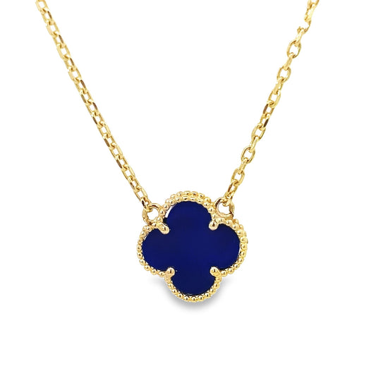 14K Yellow Gold Royal Blue Flower Necklace 18.5In 2.2Dwt