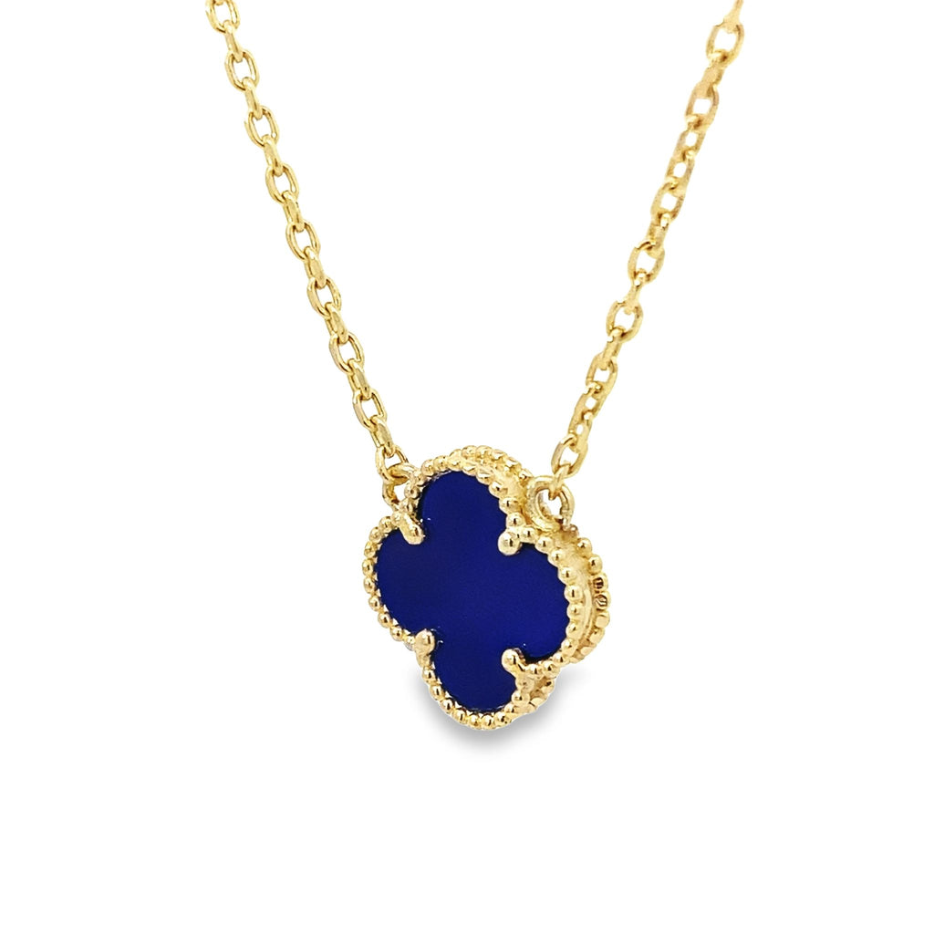 14K Yellow Gold Royal Blue Flower Necklace 18.5In 2.2Dwt