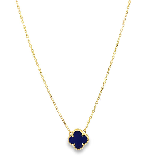 14K Yellow Gold Royal Blue Flower Necklace 18.5In 2.2Dwt