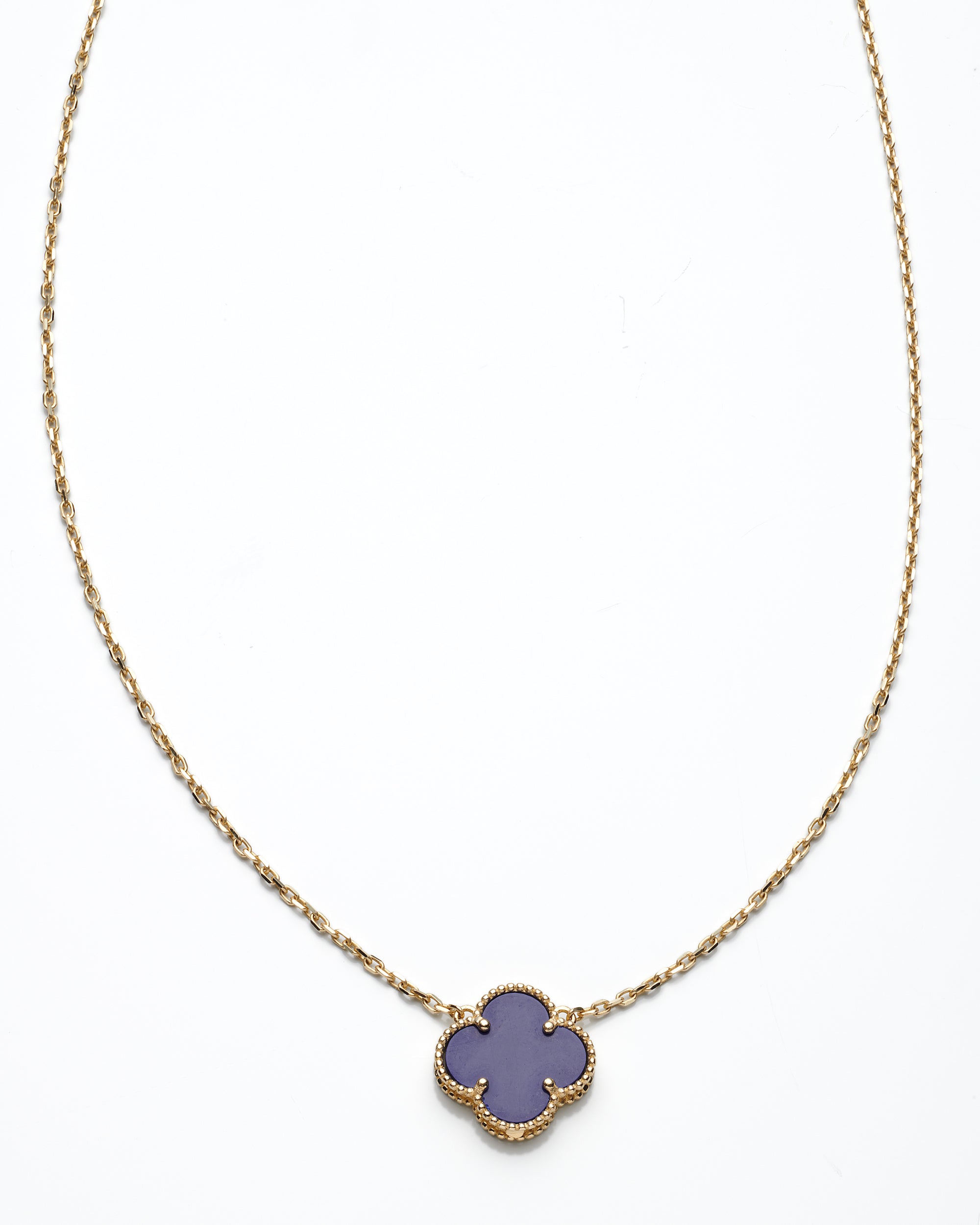 14K Yellow Gold Royal Blue Flower Necklace 18.5In 2.3Dwt