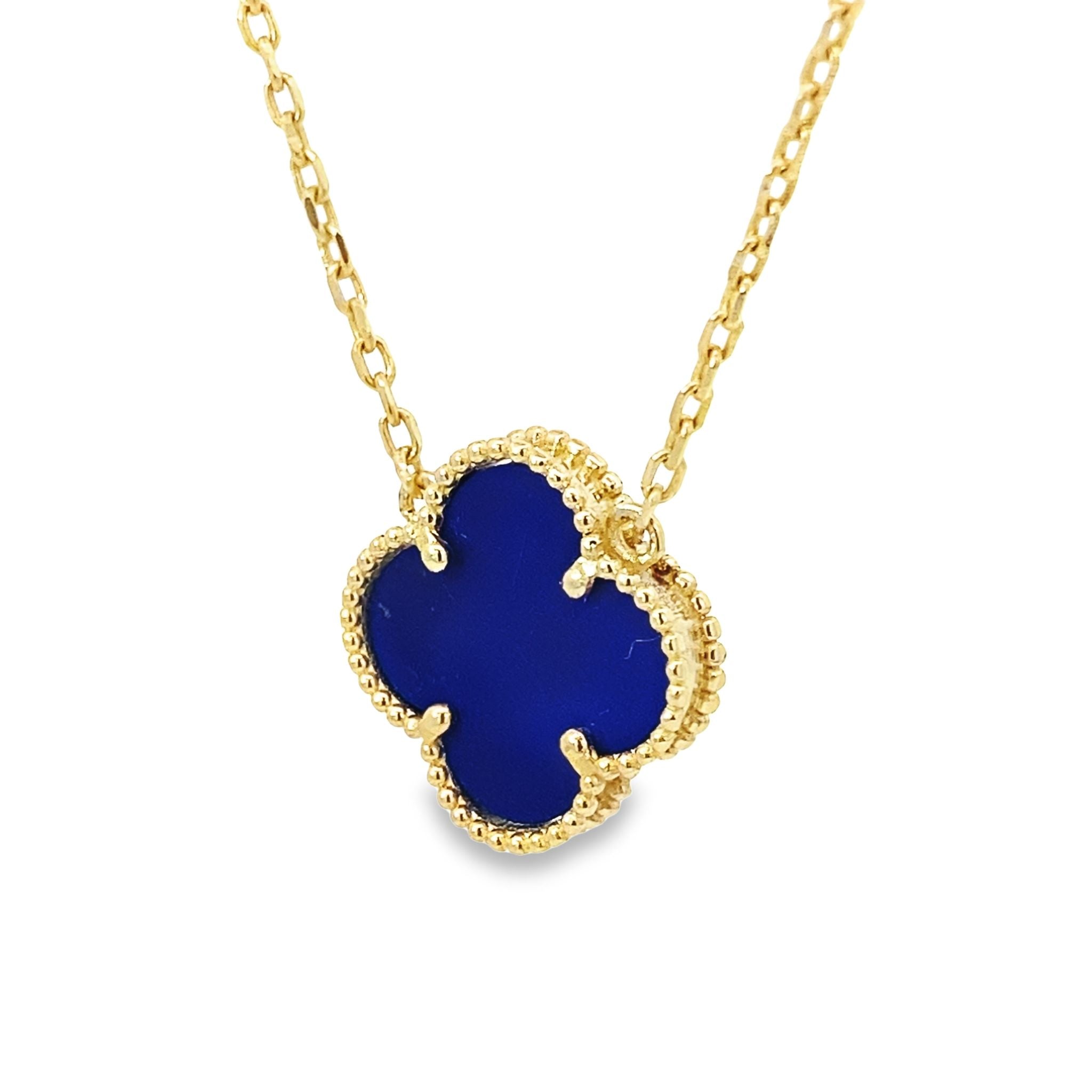 14K Yellow Gold Royal Blue Flower Necklace 18.5In 2.3Dwt