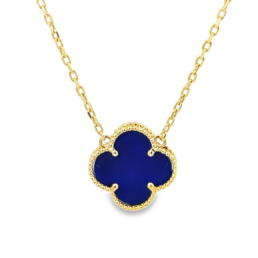 14K Yellow Gold Royal Blue Flower Necklace 18.5In 2.3Dwt