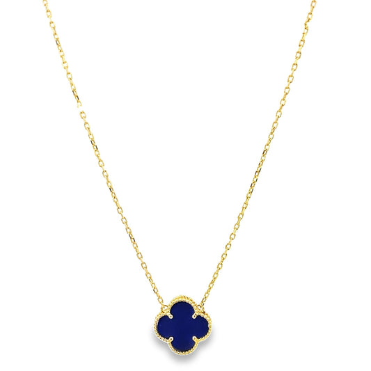14K Yellow Gold Royal Blue Flower Necklace 18.5In 2.3Dwt