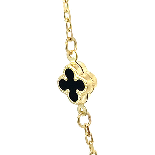 10K Yellow Gold Small Onyx Flowers Necklace 20In 3.2Dwt
