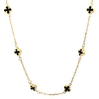 10K Yellow Gold Small Onyx Flowers Necklace 20In 3.2Dwt