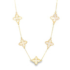 10K Yellow Gold Mother Of Pearl Flowers Necklace 17In