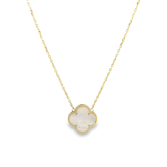 10K Yellow Gold Mother Of Pearl Flower Necklace 20In