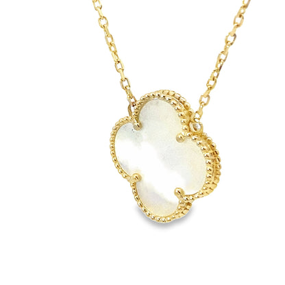 10K Yellow Gold Mother Of Pearl Flower Necklace 20In