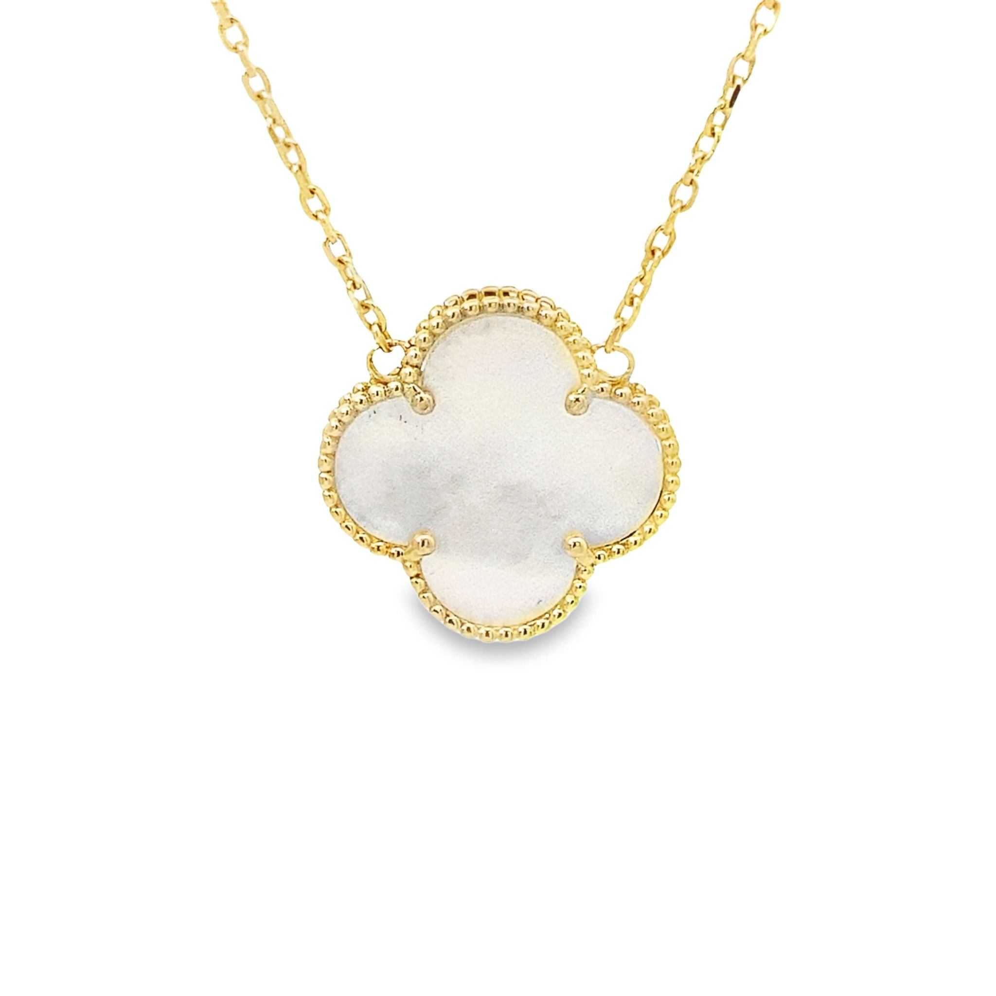 10K Yellow Gold Mother Of Pearl Flower Necklace 20In
